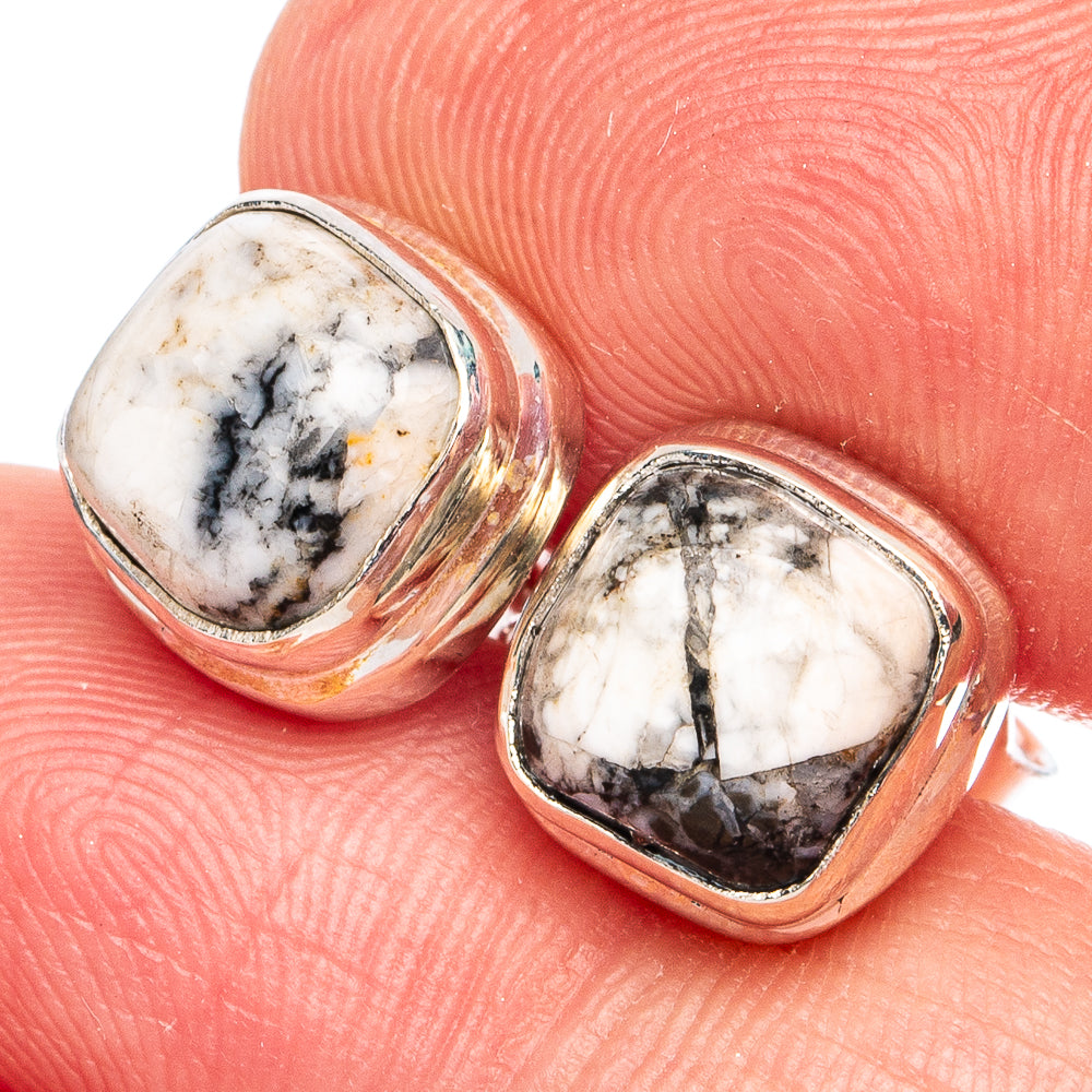 White Buffalo Turquoise Earrings 3/8" (925 Sterling Silver) E2761