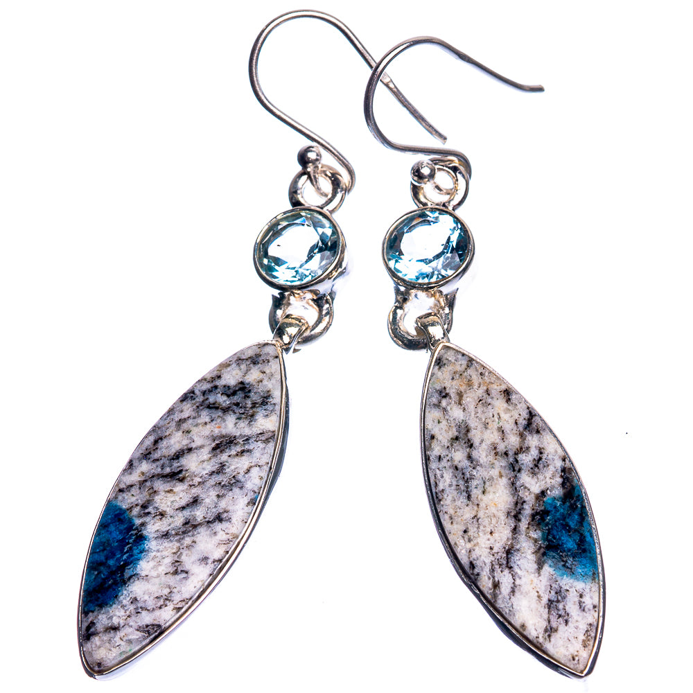 K2 Blue Azurite, Blue Topaz 925 Sterling Silver Earrings 2 1/8"