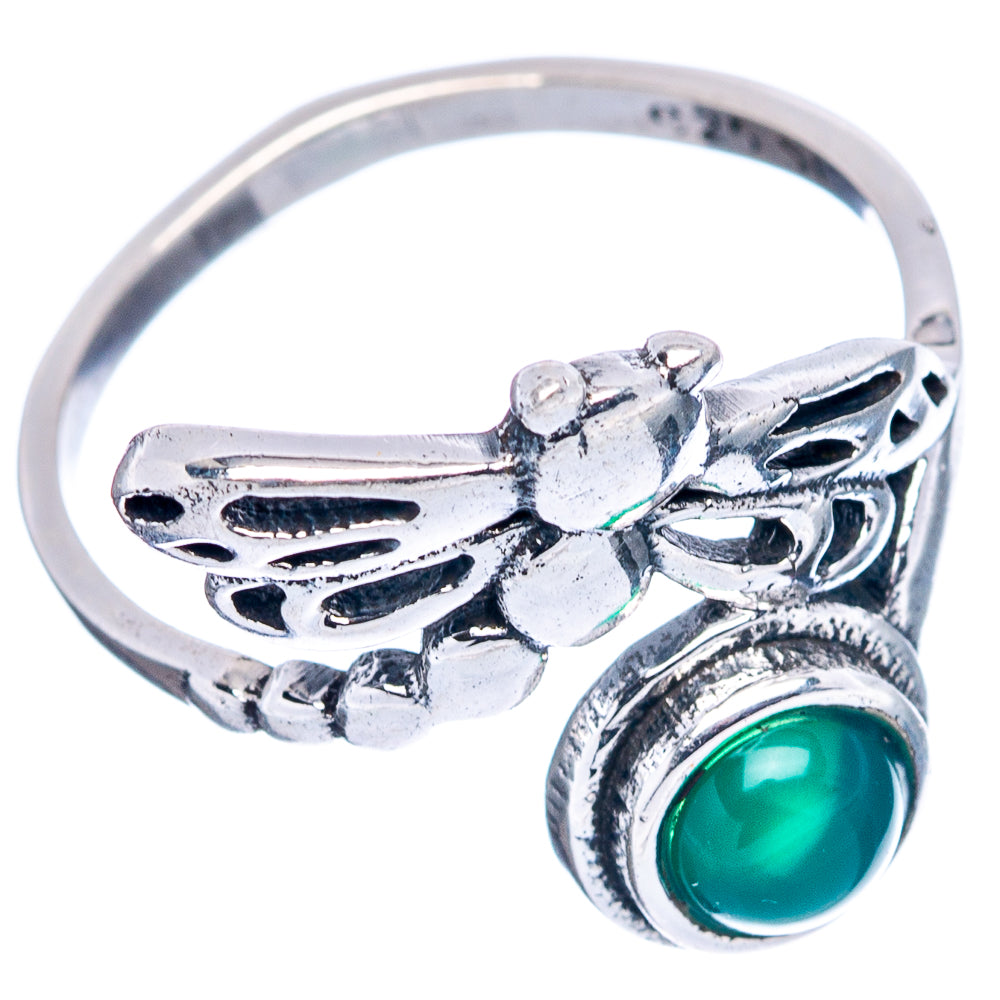 Green Onyx Dragonfly Dainty Ring Size 6.5 (.925 Sterling Silver)