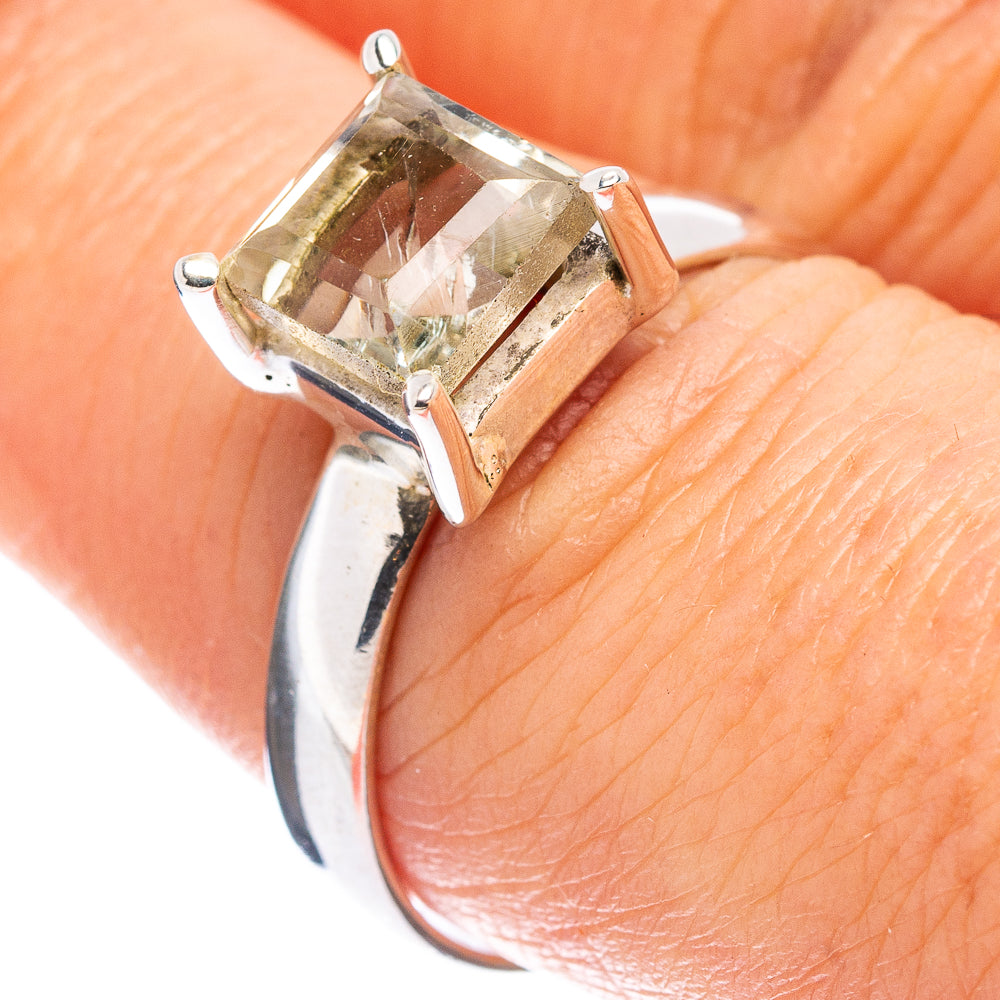 Faceted Green Amethyst Ring Size 8.25 (.925 Sterling Silver)