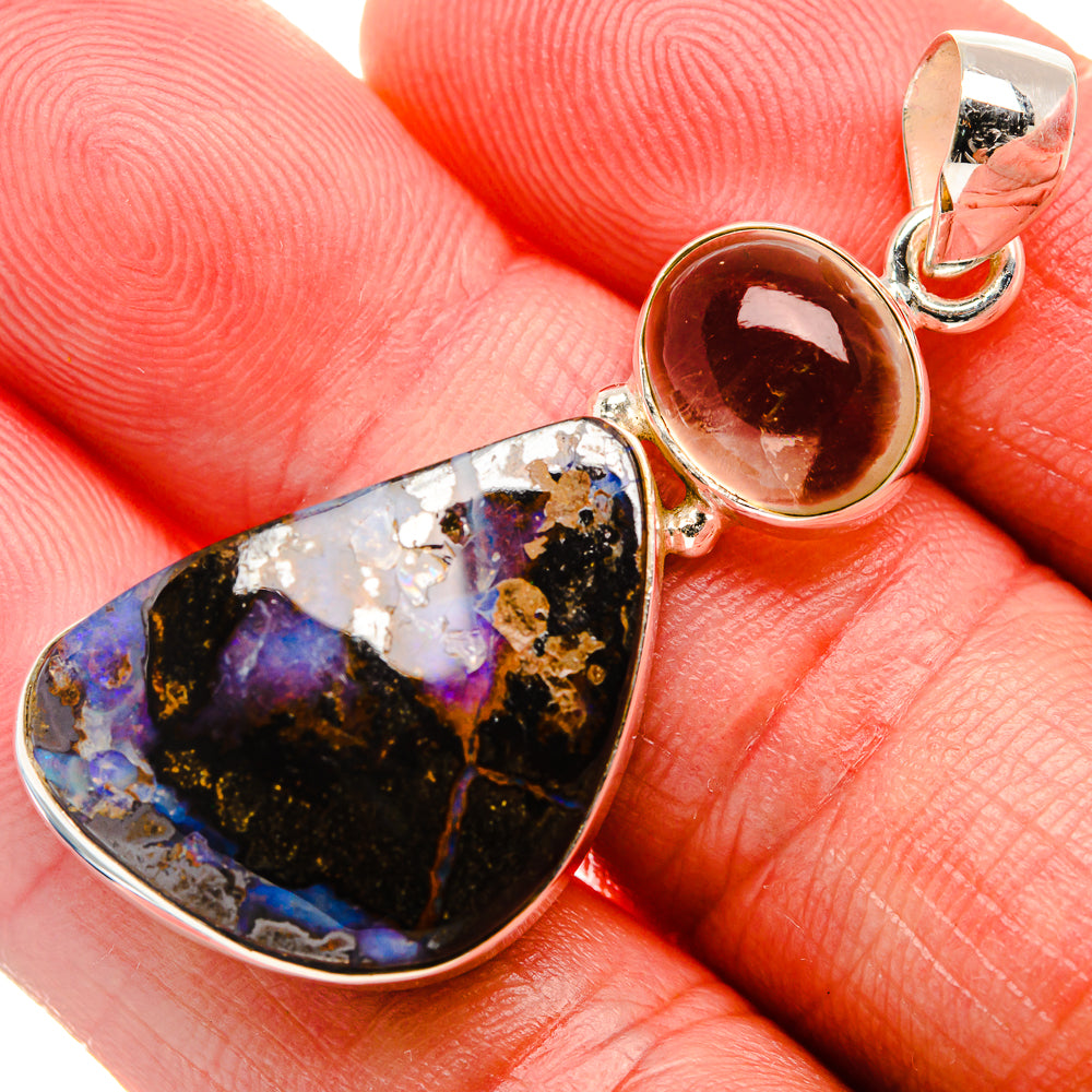 Boulder Opal, Smoky Quartz Pendant 1 7/8" (925 Sterling Silver) PD38194