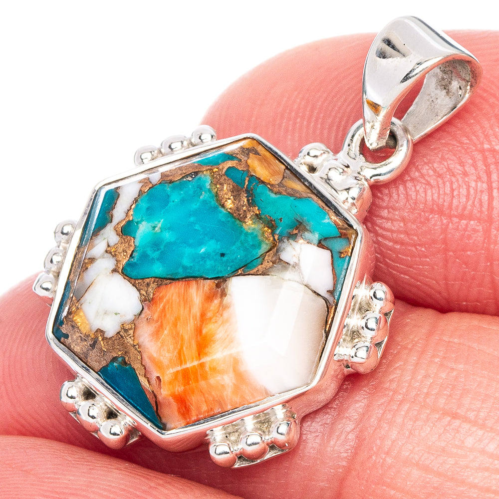 Premium Spiny Oyster Turquoise Pendant 1 1/8" (925 Sterling Silver) P41164
