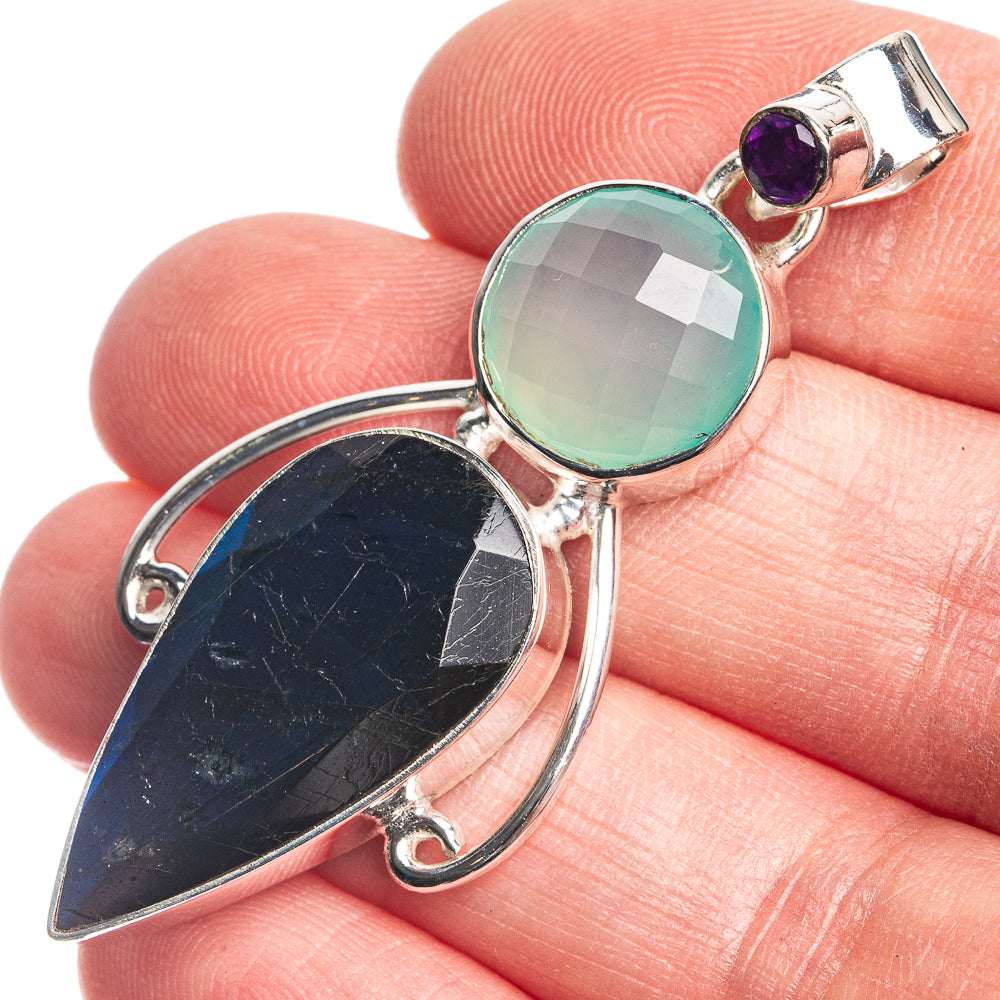Labradorite, Aqua Chalcedony 925 Sterling Silver Pendant 2"