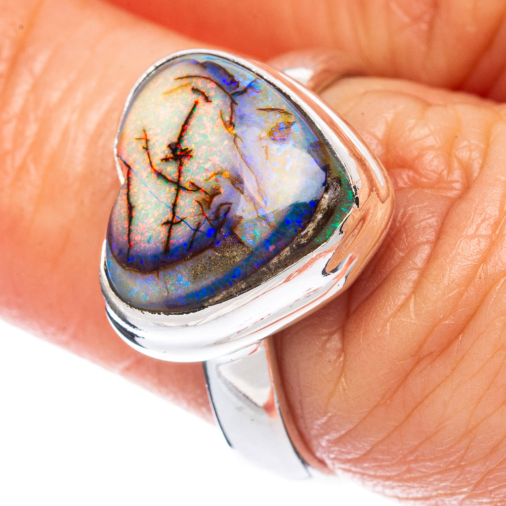 Rare Sterling Opal Heart Ring Size 7.25 (925 Sterling Silver) R2906