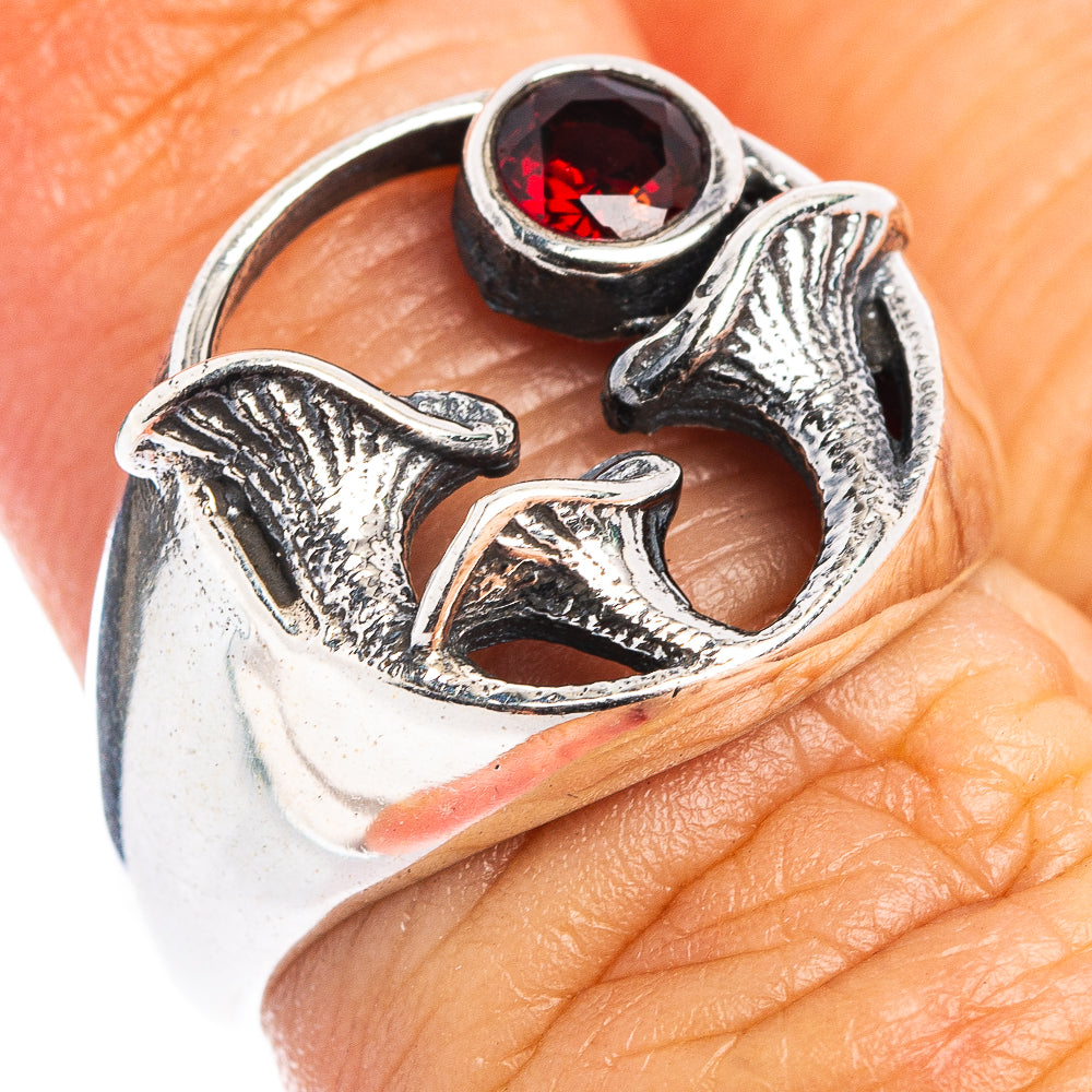 Garnet Mushroom Dainty Ring Size 6 (.925 Sterling Silver)
