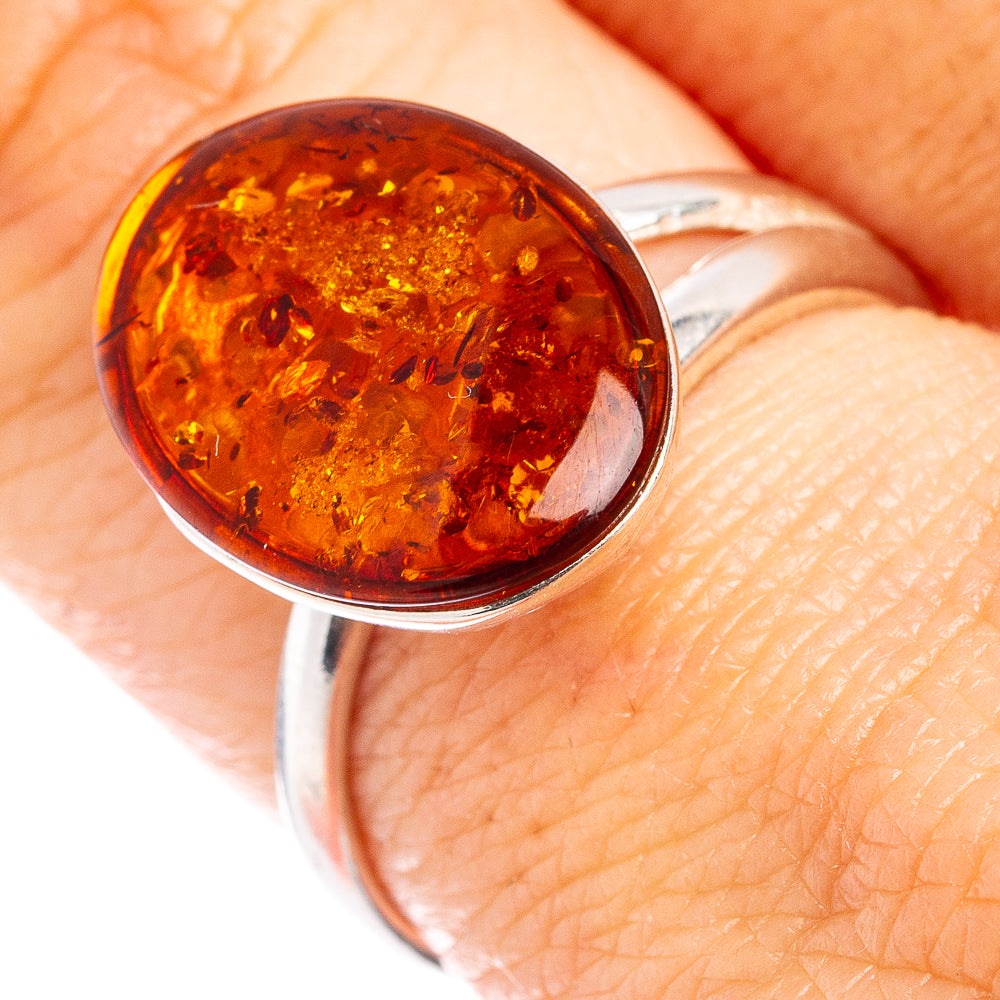Baltic Amber Ring Size 7 Adjustable (.925 Sterling Silver)