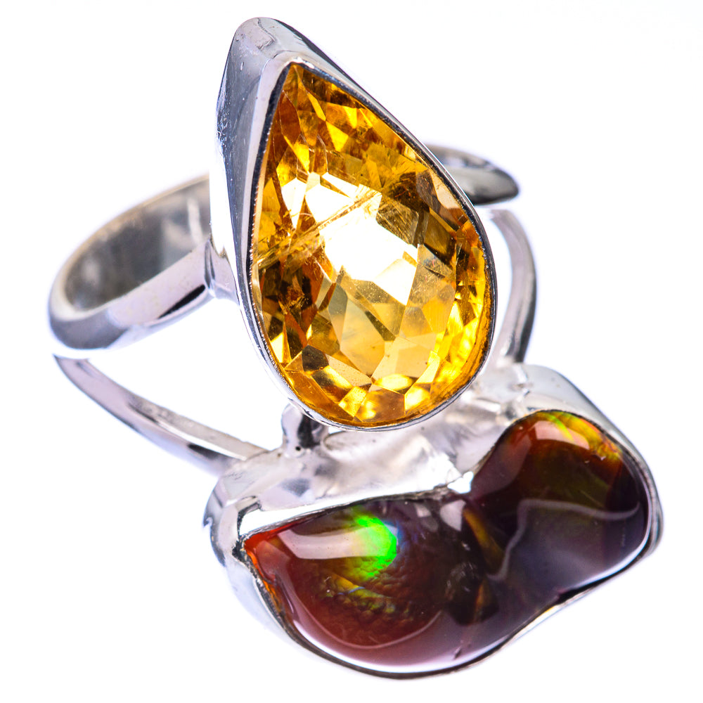Large Mexican Fire Agate, Citrine Ring Size 9.5 (925 Sterling Silver) R141241
