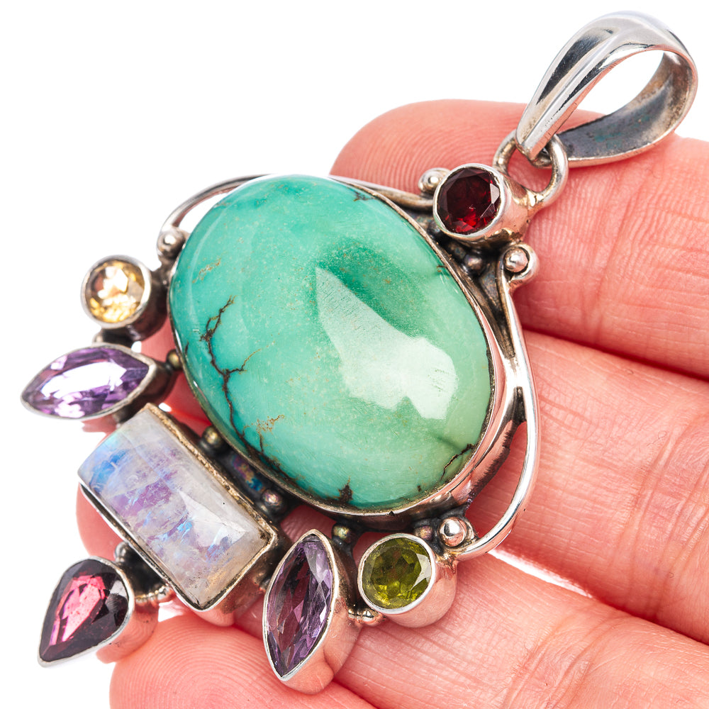 Tibetan Turquoise, Rainbow Moonstone, Amethyst, Garnet, Citrine, Peridot Pendant 2 3/8" (925 Sterling Silver) P40052