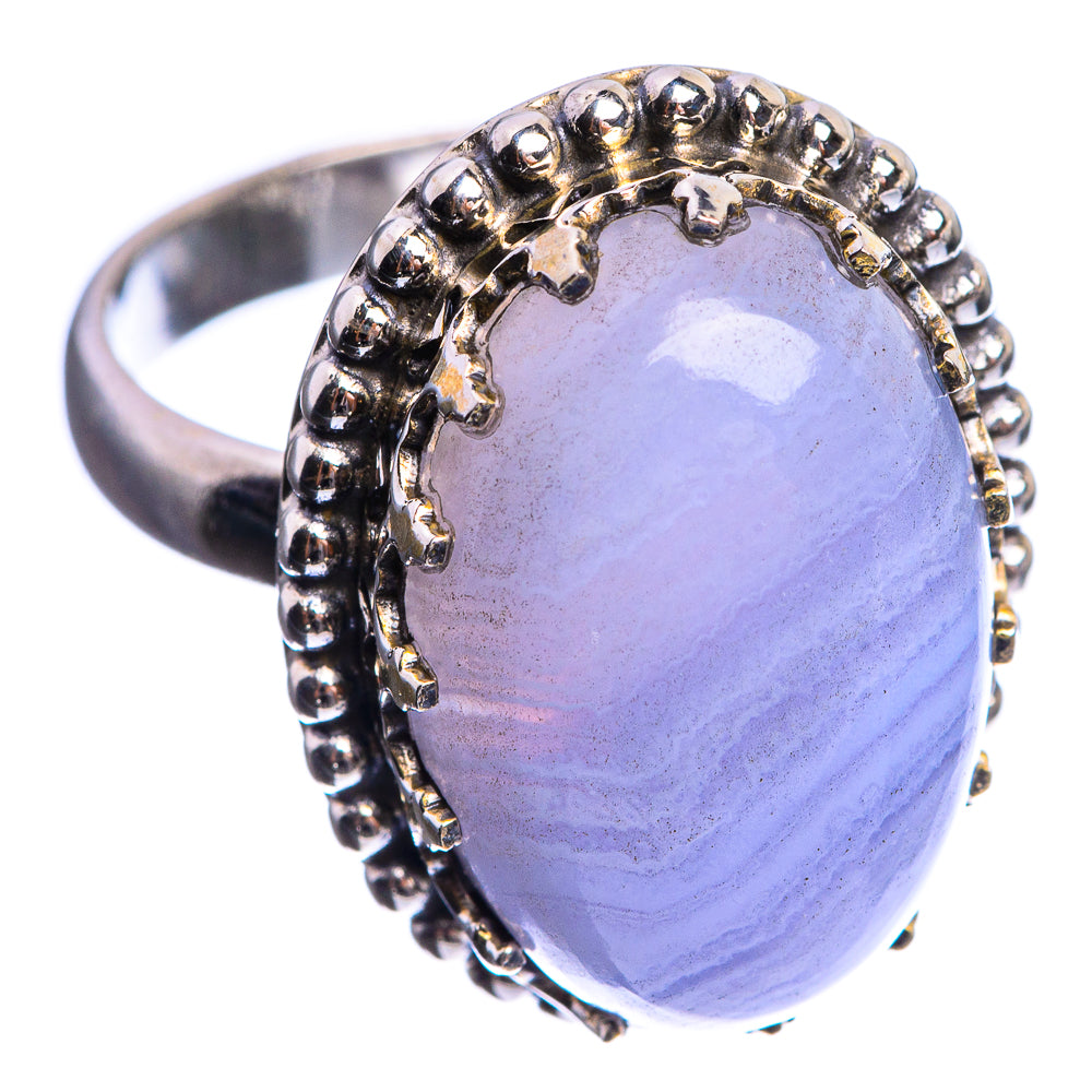 Blue Lace Agate 925 Sterling Silver Ring Size 7.5