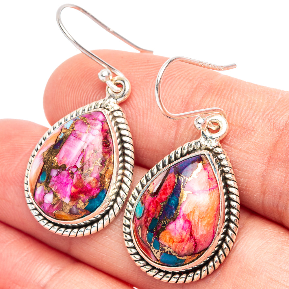 Kingman Pink Dahlia Turquoise 925 Sterling Silver Earrings 1 3/8" (925 Sterling Silver) E2186