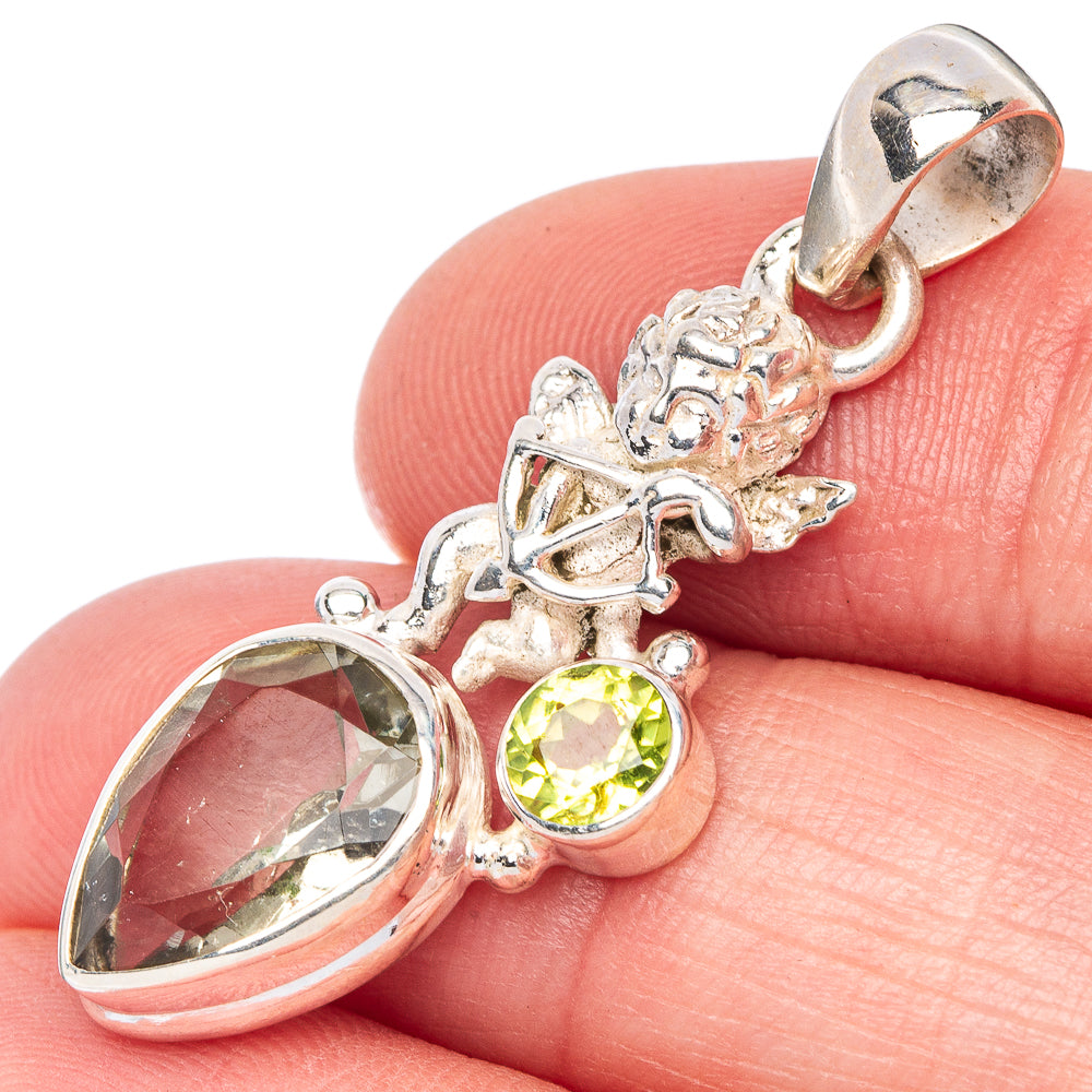 Faceted Green Amethyst, Peridot Angel Pendant 1 3/8" (925 Sterling Silver) P41039