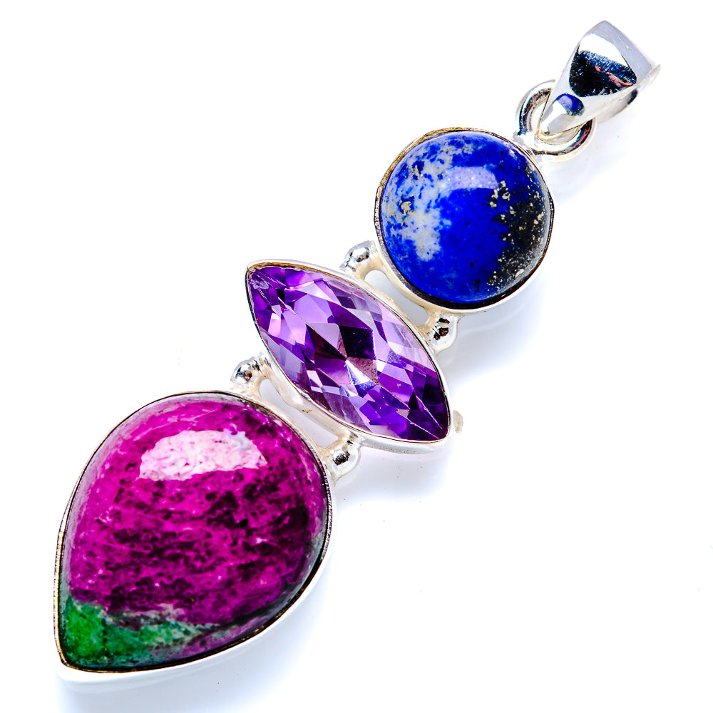 Ruby Zoisite, Amethyst, Lapis Lazuli Pendant 2 1/4" (925 Sterling Silver) PD38266