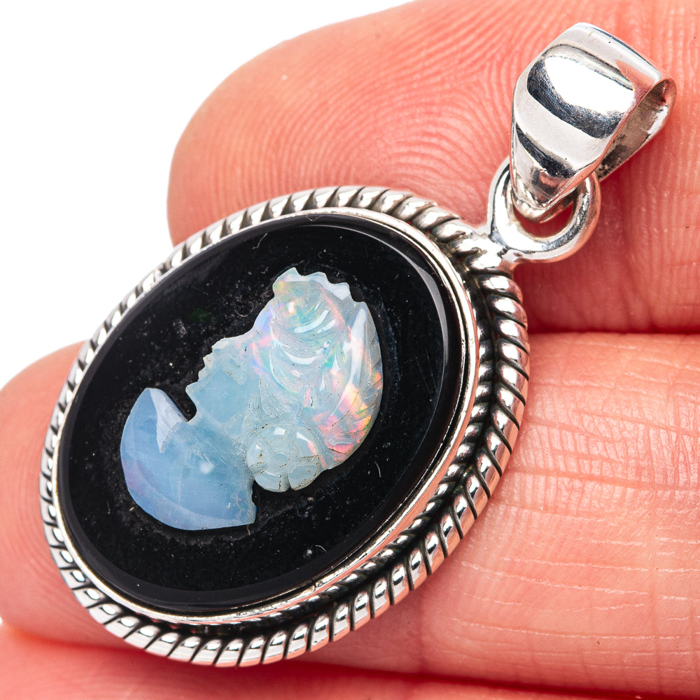 Lady Face Opal Cameo 925 Sterling Silver Pendant 1 3/8" (925 Sterling Silver) P42660