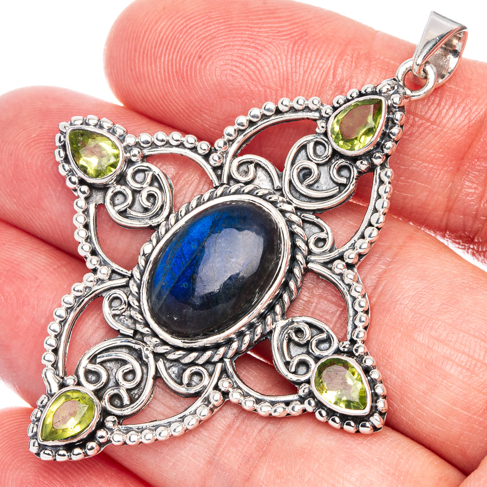Signature Labradorite, Blue Topaz Pendant 2 3/8" (925 Sterling Silver) P41173