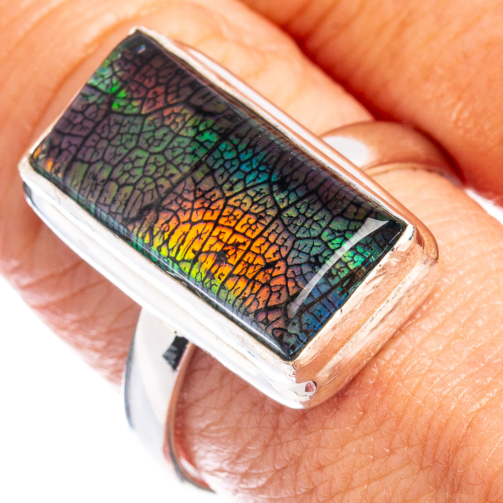 Rare Leaf Aurora Opal Ring Size 9 (.925 Sterling Silver)