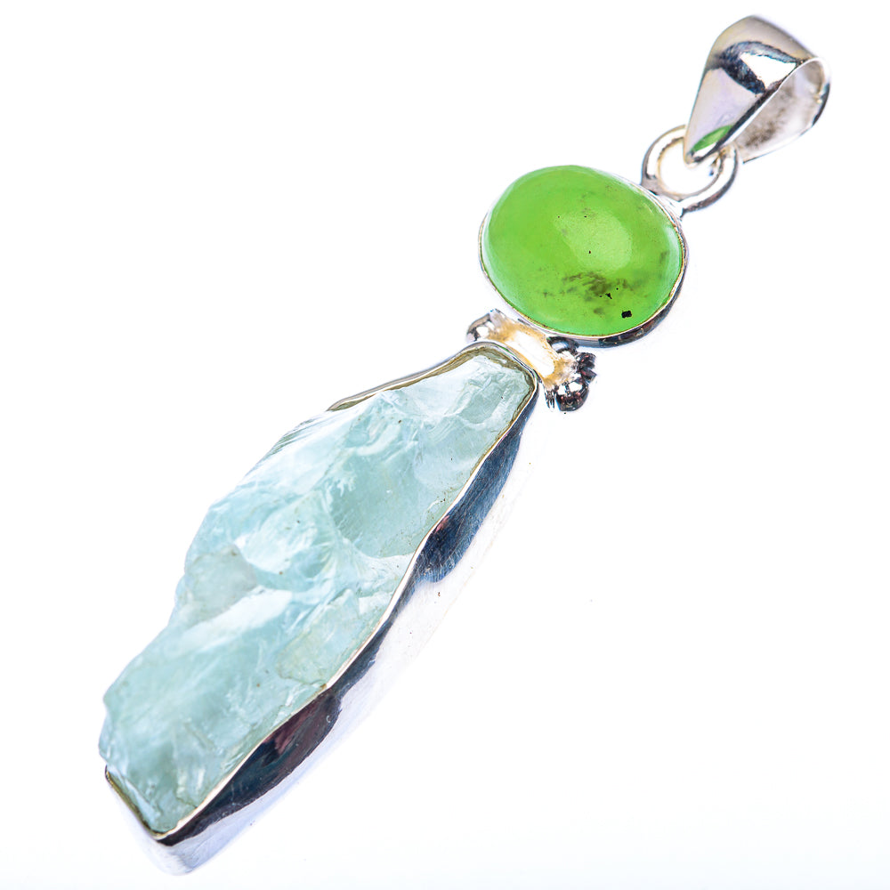 Raw Aquamarine, Chrysoprase Pendant 2 1/8" (925 Sterling Silver) PD38532