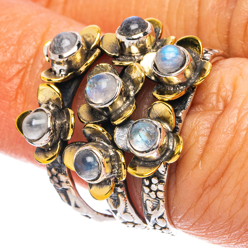 Rainbow Moonstone Flower 925 Sterling Silver Ring Size 6.25 (925 Sterling Silver) R6066