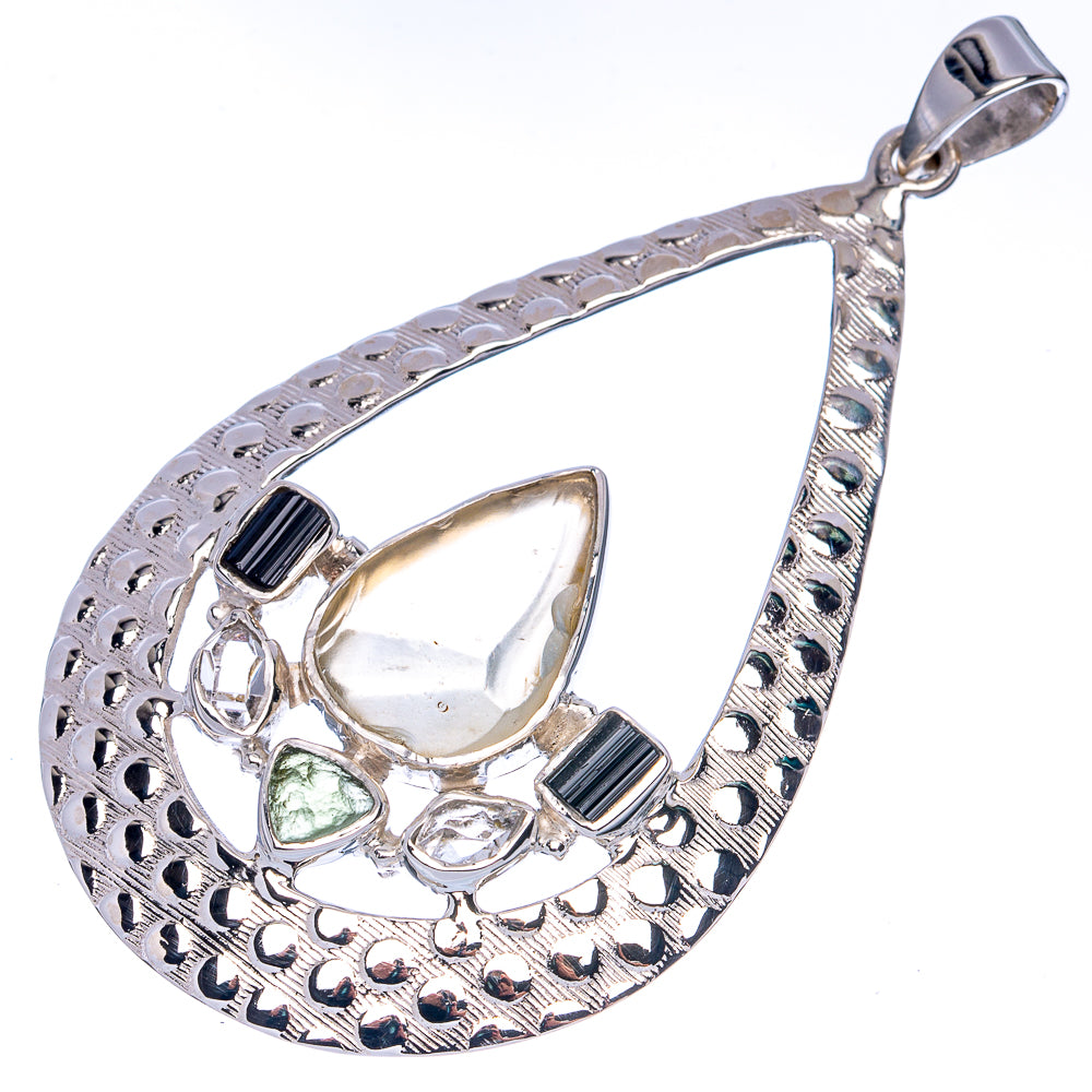 Signature Libyan Desert Glass, Black Tourmaline, Herkimer Diamond, Moldavite Pendant 2 5/8" (925 Sterling Silver) P42289