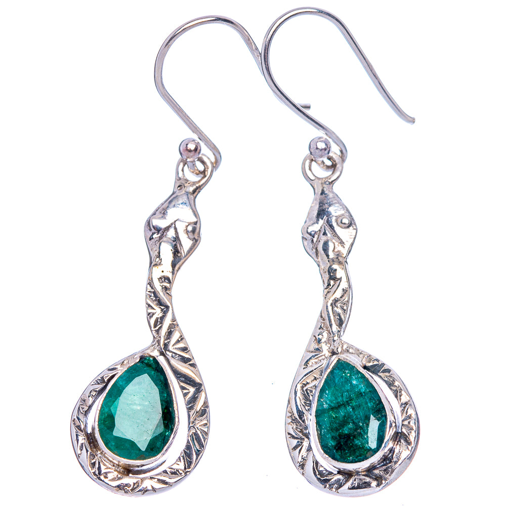 Emerald Snake Earrings 1 3/4" (925 Sterling Silver) E433452