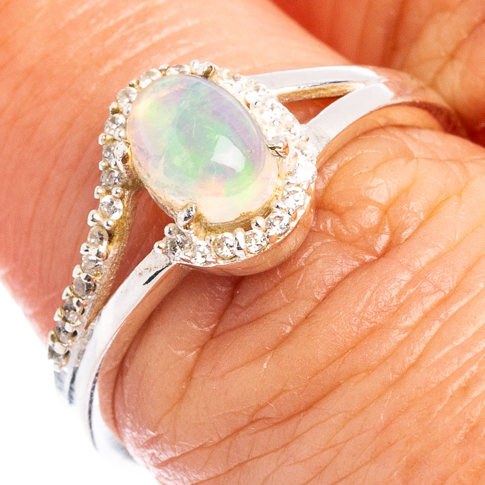 Rare Ethiopian Opal, Cubic Zirconia Ring Size 7 (.925 Sterling Silver)