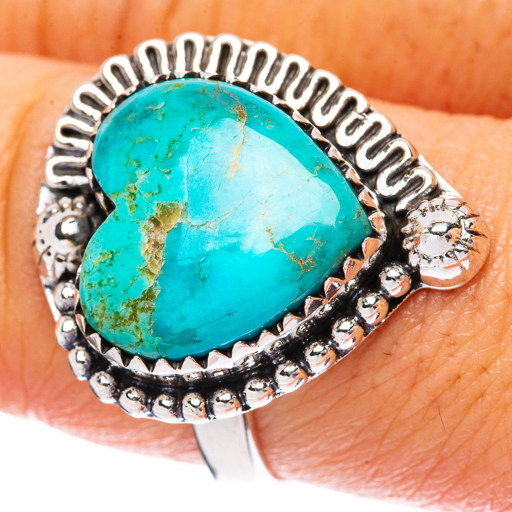 Rare Kingman Turquoise Heart 925 Sterling Silver Ring Size 8.25 (925 Sterling Silver) R3838