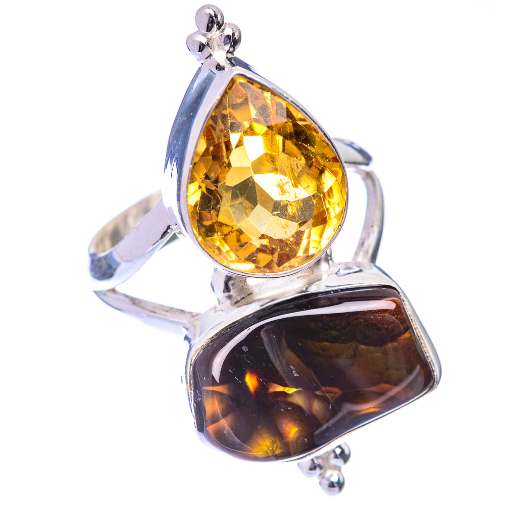 Large Mexican Fire Agate, Citrine Ring Size 7.75 (925 Sterling Silver) R141070