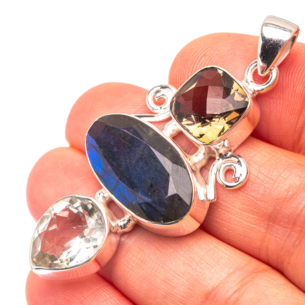 Labradorite, White Quartz, Smoky Quartz 925 Sterling Silver Pendant 2" (925 Sterling Silver) PD38675