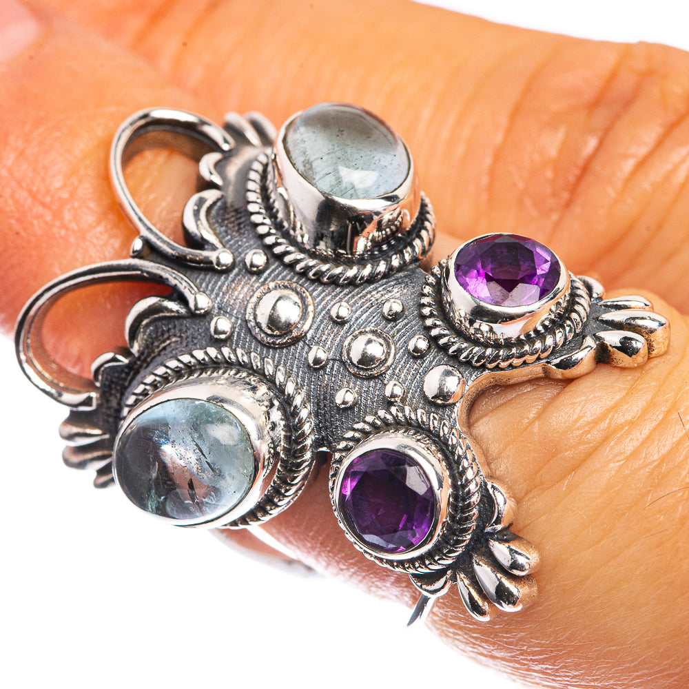 Large Aquamarine, Amethyst 925 Sterling Silver Ring Size 6