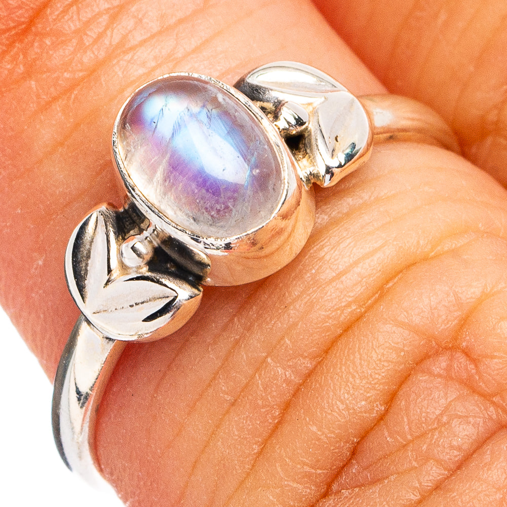 Dainty Rainbow Moonstone Ring Size 5.75 (.925 Sterling Silver)