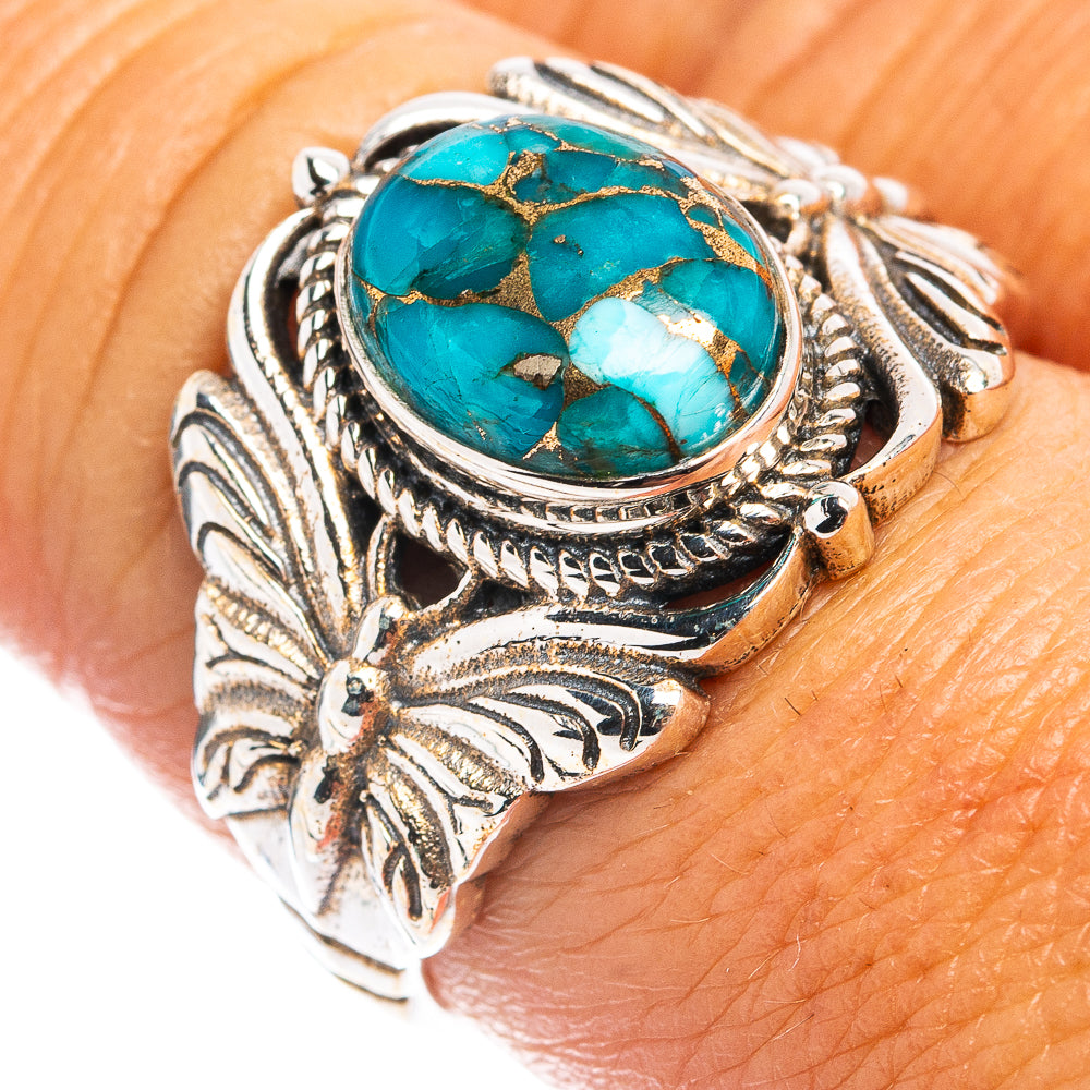 Blue Copper Turquoise Butterfly Ring Size 8.25 (.925 Sterling Silver)