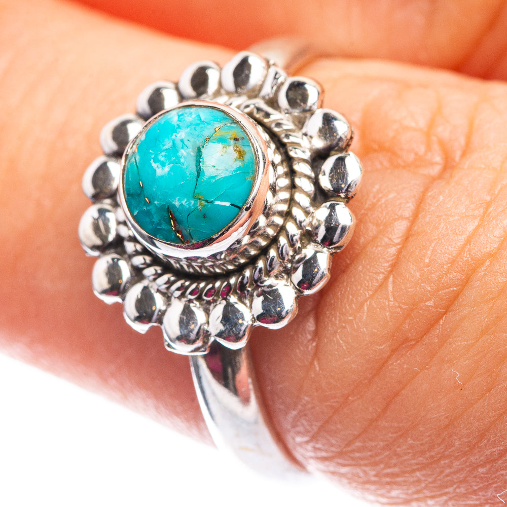 Blue Copper Composite Turquoise Dainty Ring Size 7 (925 Sterling Silver) R142563