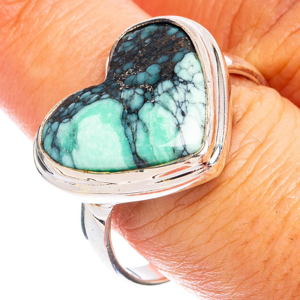 Rare Black Bridge Variscite Heart Ring Size 10.25 (925 Sterling Silver) R8362
