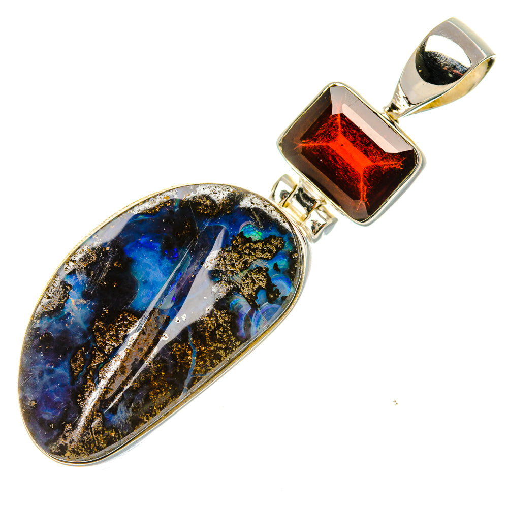 Boulder Opal, Garnet Pendant 1 7/8" (925 Sterling Silver) PD37965