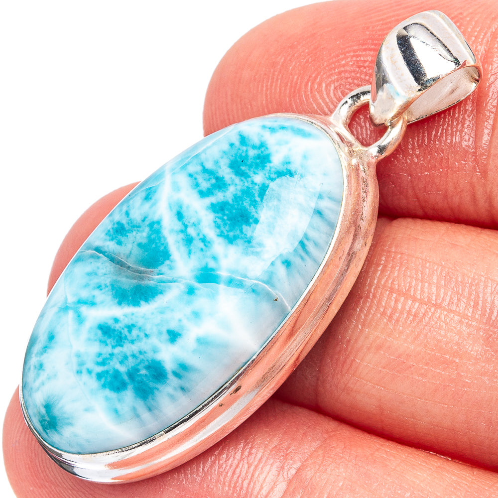 Rare Larimar Pendant 1 5/8" (.925 Sterling Silver)