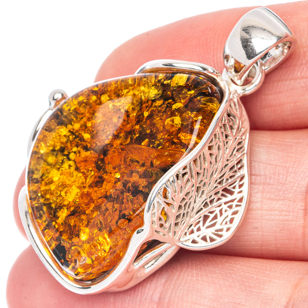 Anasilvercos Baltic Amber Pendant 1 5/8" (925 Sterlnig Silver)