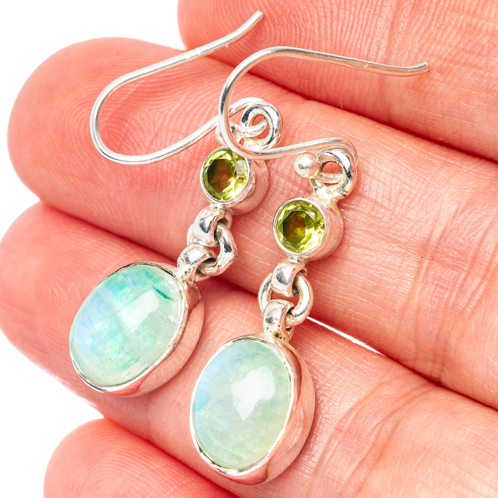 Green Moonstone, Peridot Earrings 1 1/2" (925 Sterling Silver) E2567