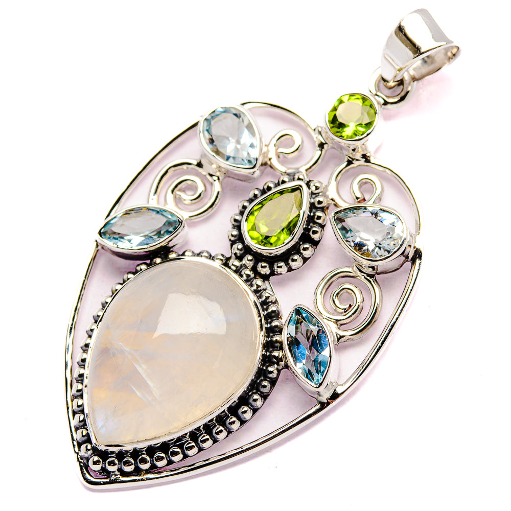 Signature Rainbow Moonstone, Peridot, Blue Topaz Pendant 2 1/4" (925 Sterling Silver) PD37832