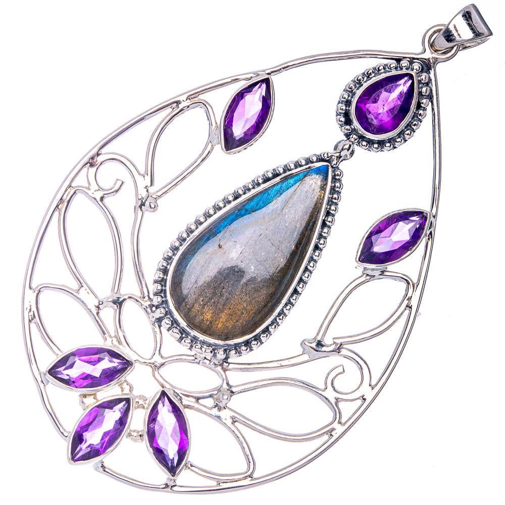 Signature Labradorite, Amethyst Pendant 3" (925 Sterling Silver) P41190