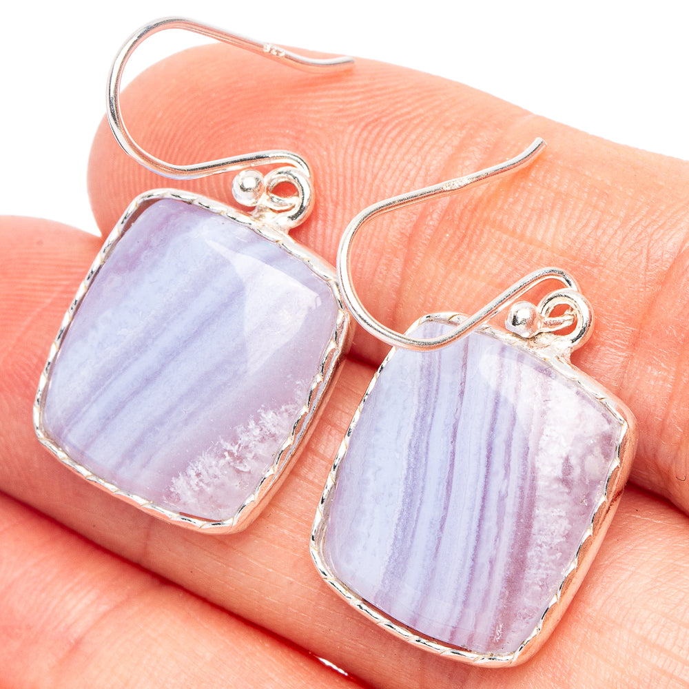 Blue Lace Agate Earrings 1 1/4" (925 Sterling Silver) E2286