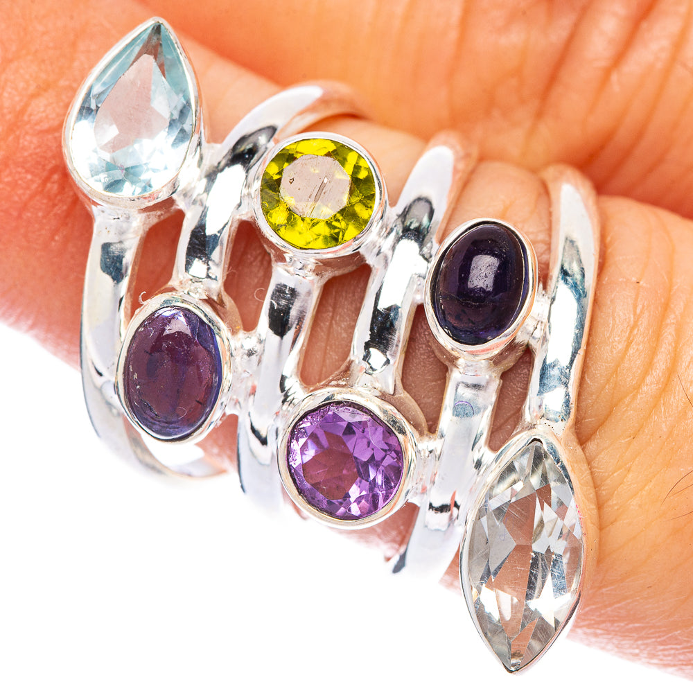 Large Blue Topaz, Tanzanite, Peridot, Amethyst, White Quartz Ring Size 6.75 (925 Sterling Silver) R144935