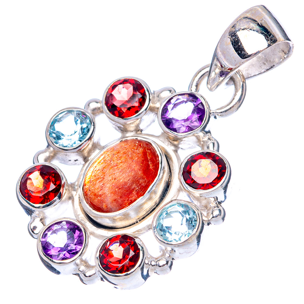 Sunstone, Garnet, Amethyst, Blue Topaz Pendant 1 1/4" (925 Sterling Silver) P42809