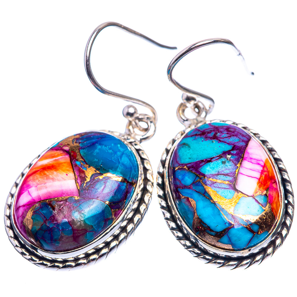 Kingman Pink Dahlia Turquoise Earrings 1 3/8" (925 Sterling Silver) E432410