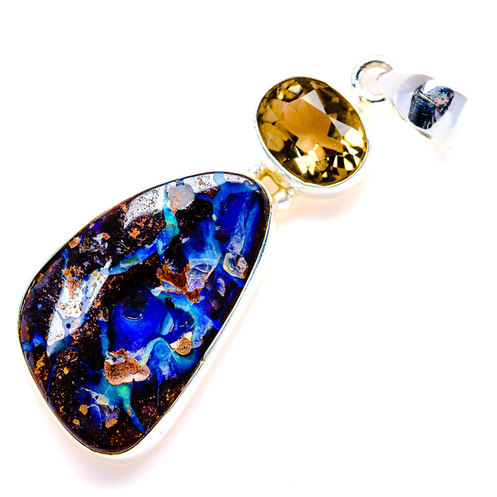 Boulder Opal, Smoky Quartz Pendant 2" (925 Sterling Silver) PD38200