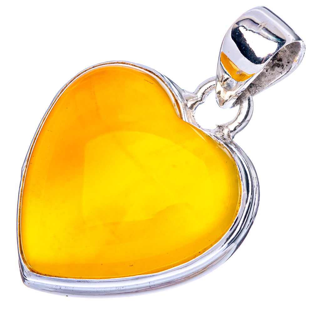 Amber Heart Pendant 1 1/4" (925 Sterling Silver) P42405