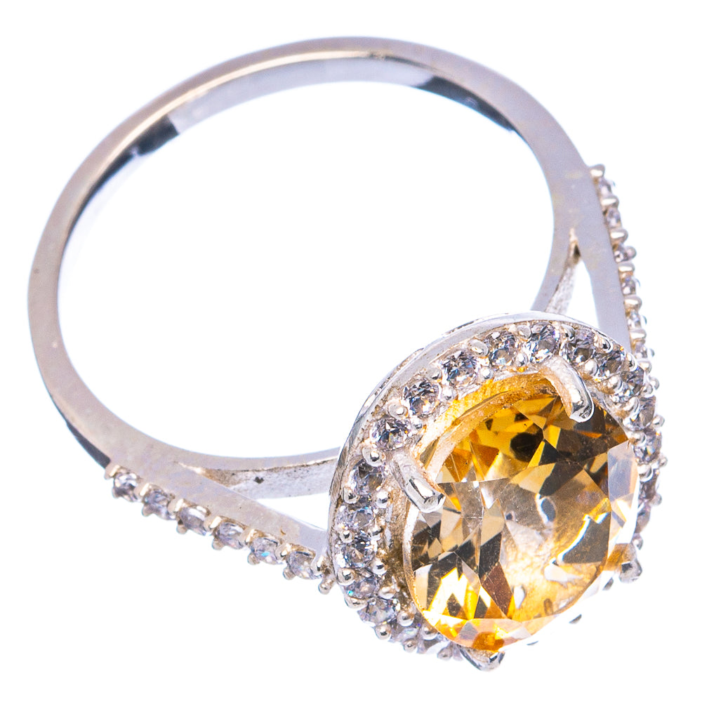 Faceted Citrine, Cubic Zirconia Ring Size 9 (.925 Sterling Silver)