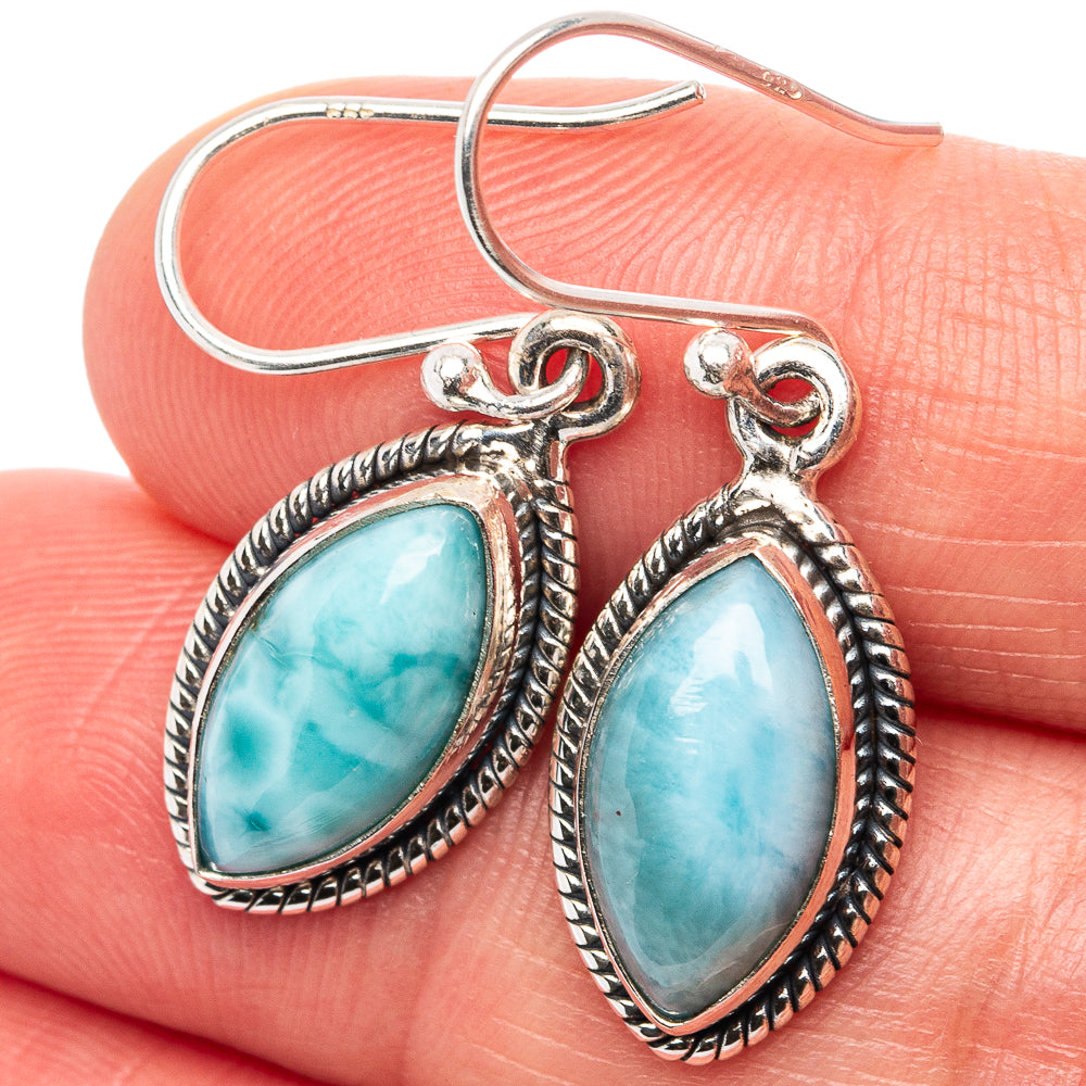 Rare Larimar Earrings 1 3/8" (.925 Sterling Silver)