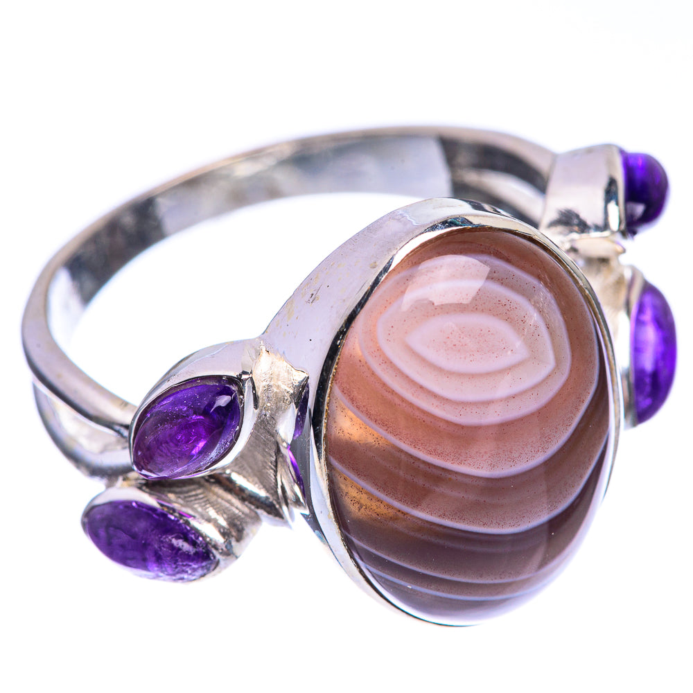 Botswana Agate, Amethyst 925 Sterling Silver Ring Size 9.75