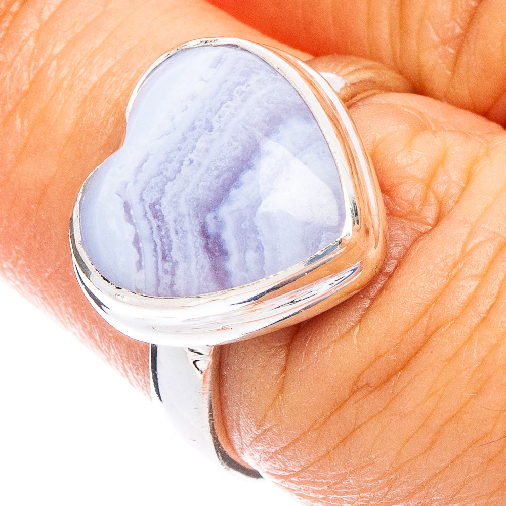 Blue Lace Agate Heart Ring Size 7 (925 Sterling Silver) R6697