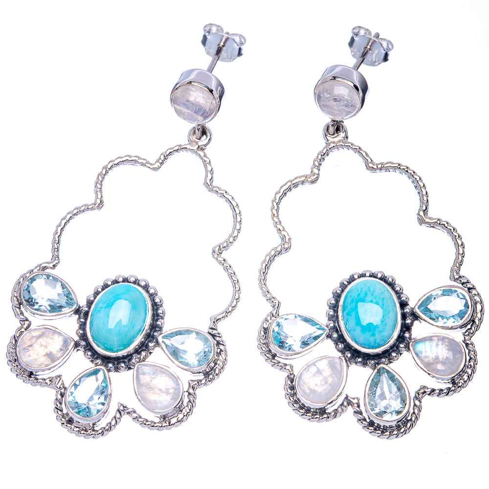 Signature Larimar, Blue Topaz Earrings 2 1/8" (925 Sterling Silver) E1081