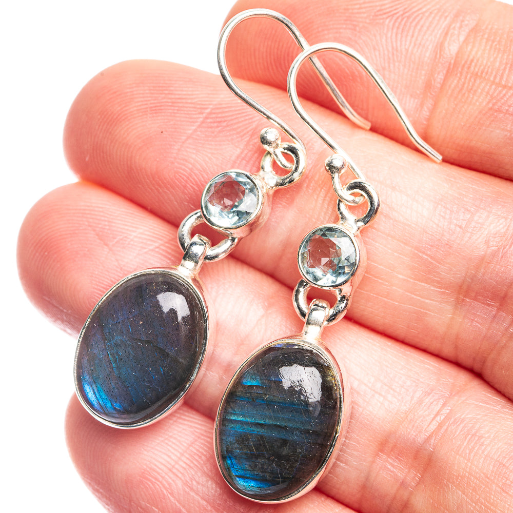 Labradorite, Blue Topaz Earrings 1 5/8" (925 Sterling Silver) E432721